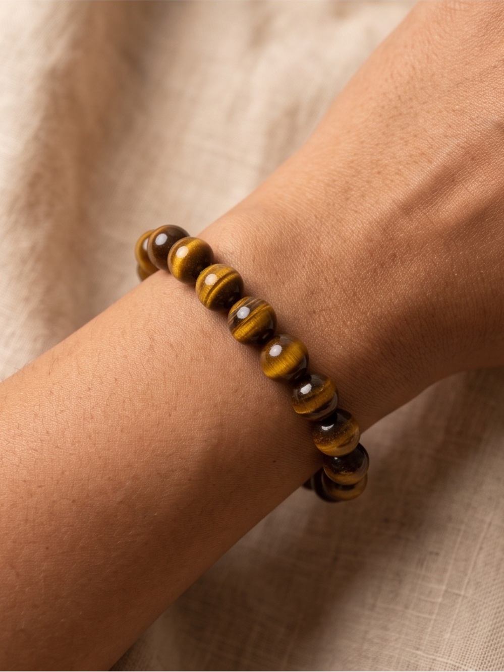 Natural Tiger's Eye Bead Stretch Bracelet Unisex Hand Crafted New!